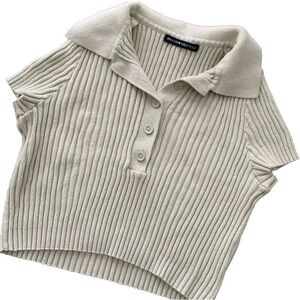 Brandy Melville Light Green Collared Crop Top